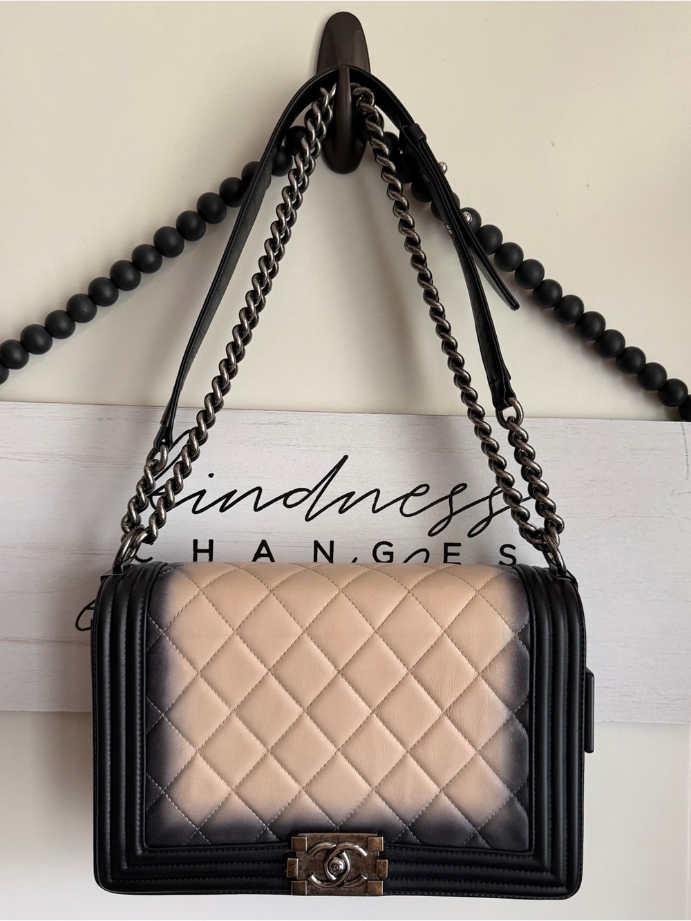 CHANEL Ombré Cream Black Le Boy Bag Purse CC